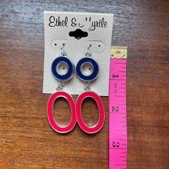 Bundle 3 pairs for $12. Ethel & Myrtle Red and Blue Dangle Earrings - Picture 3 of 3